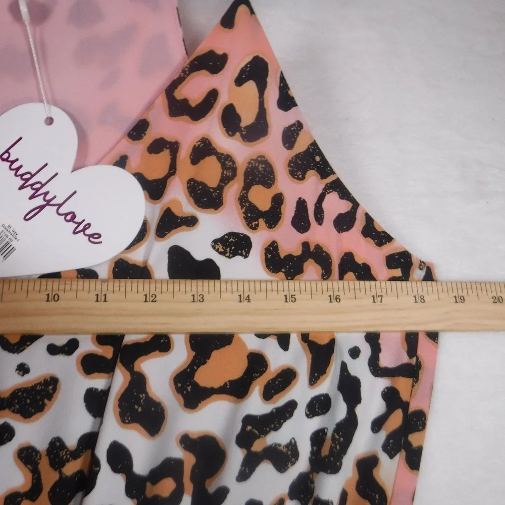 Buddy Love Leopard Print Maxi Dress Pink Orange Ombre Smocked Tiered Large NWT